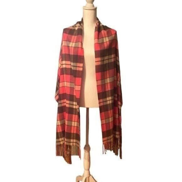 Gap Womens Pink Plaid Scarf Wrap Cabincore Fringe Pink Preppy Academia - Picture 4 of 8